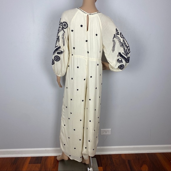 FREE PEOPLE EMBROIDERED V-NECK WIDE LEG JUMPSUIT - Picture 10 of 14